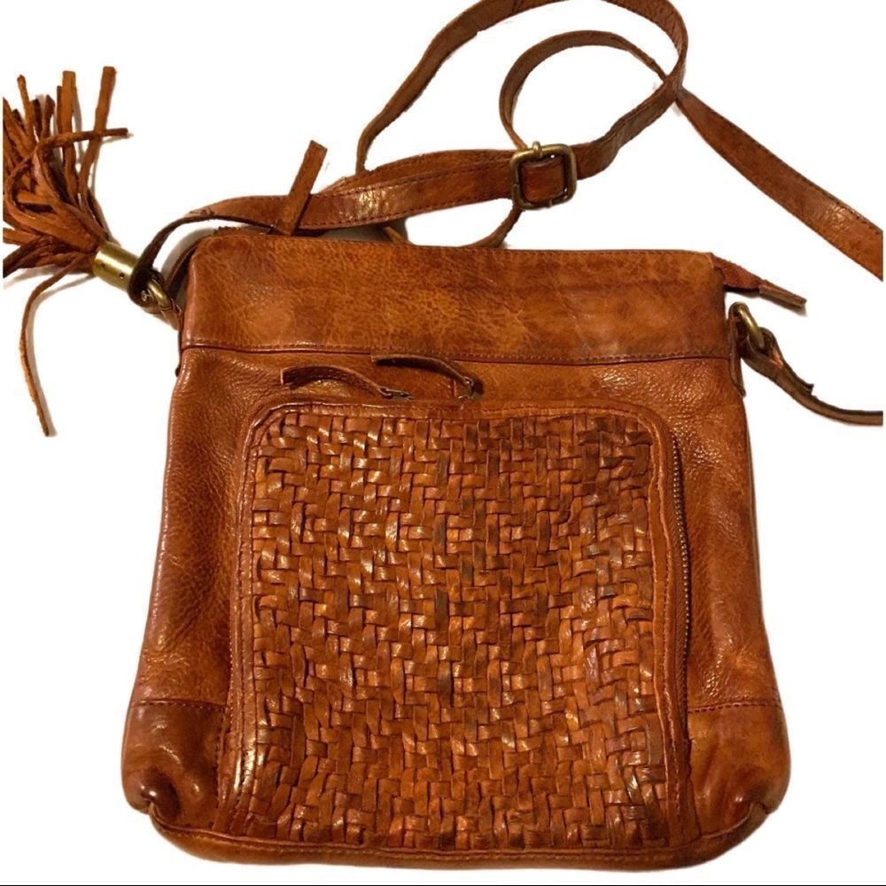 100% Woven Leather Brown Crossbody Bag - Picture 3 of 5